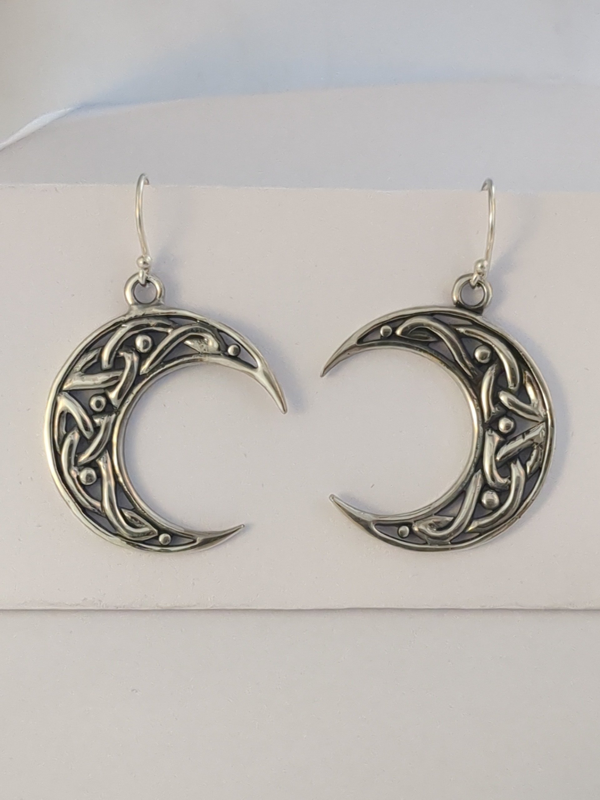 Silver moon drop earrings