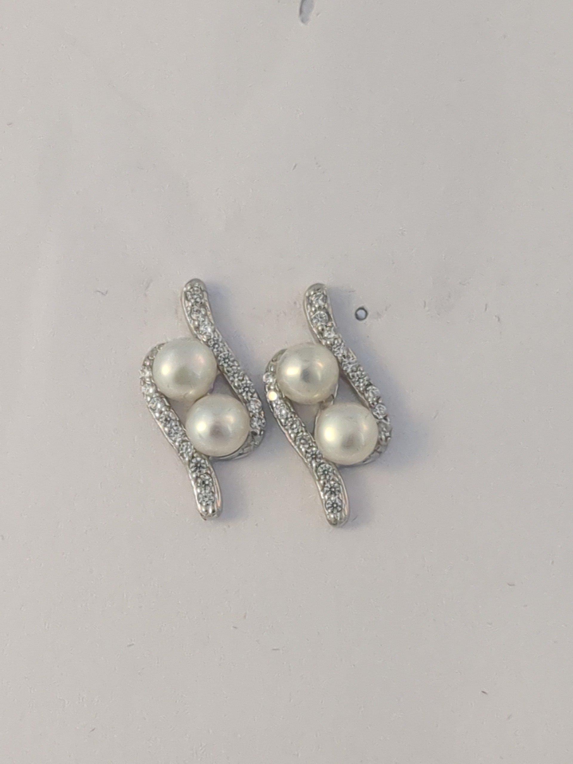 Silver CZ and pearl earrings