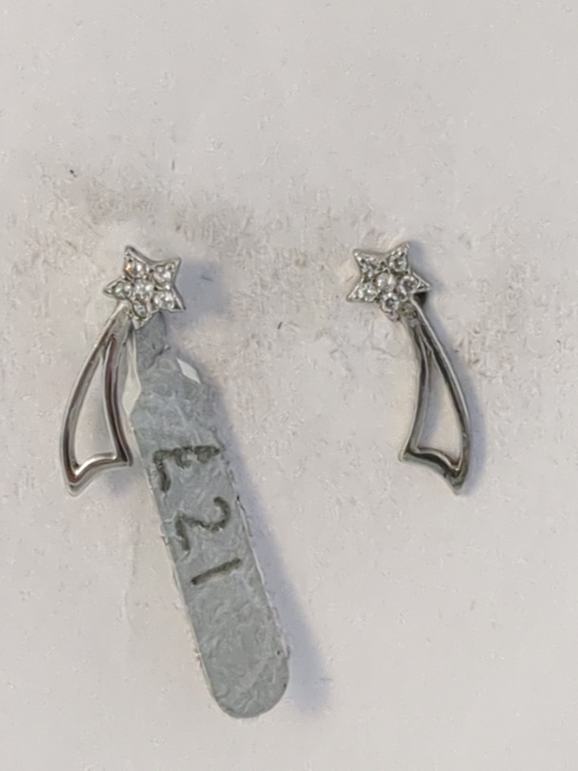 Silver CZ shooting star stud earrings