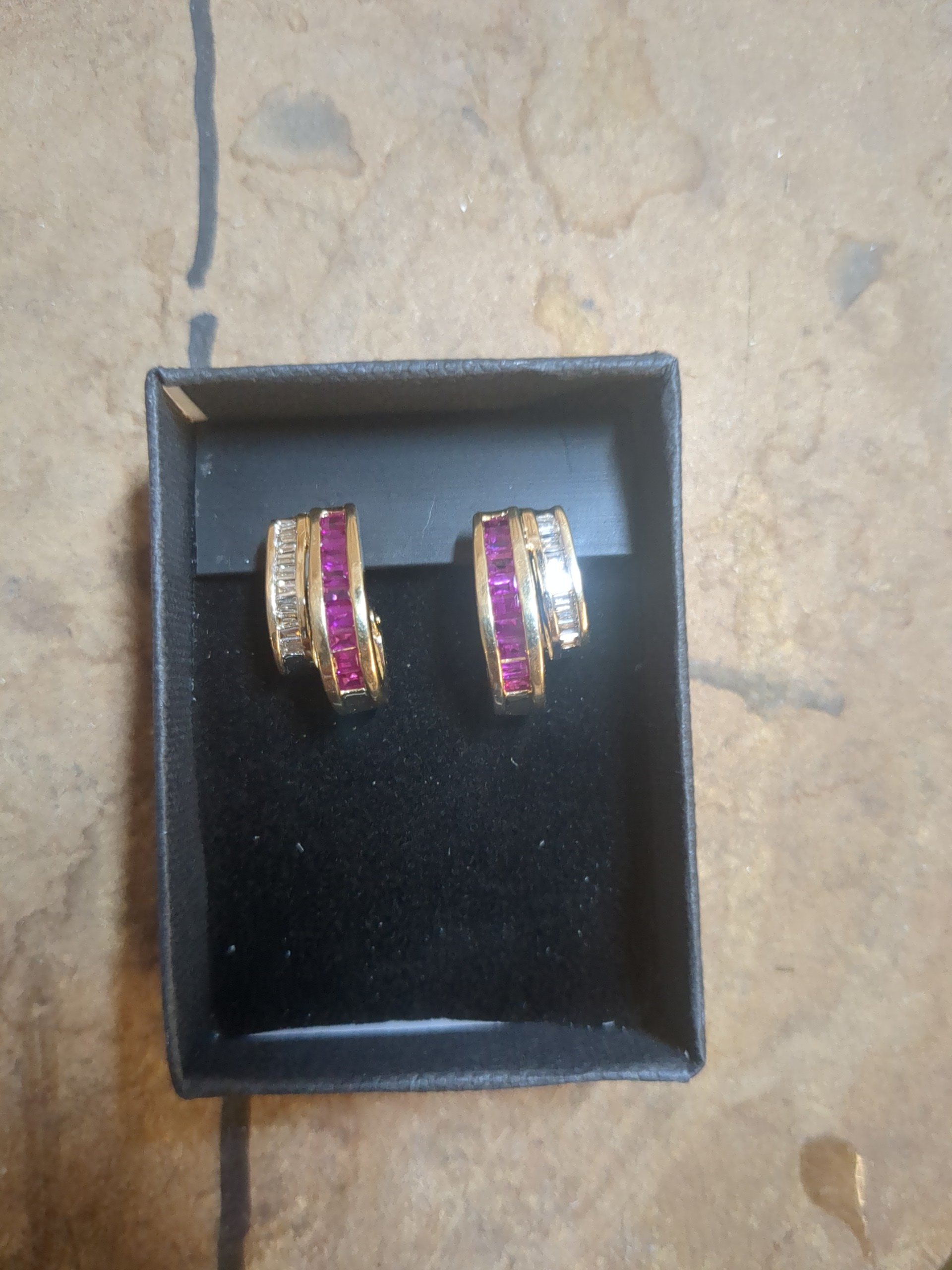 14ct ruby and diamond omega fitting earrings