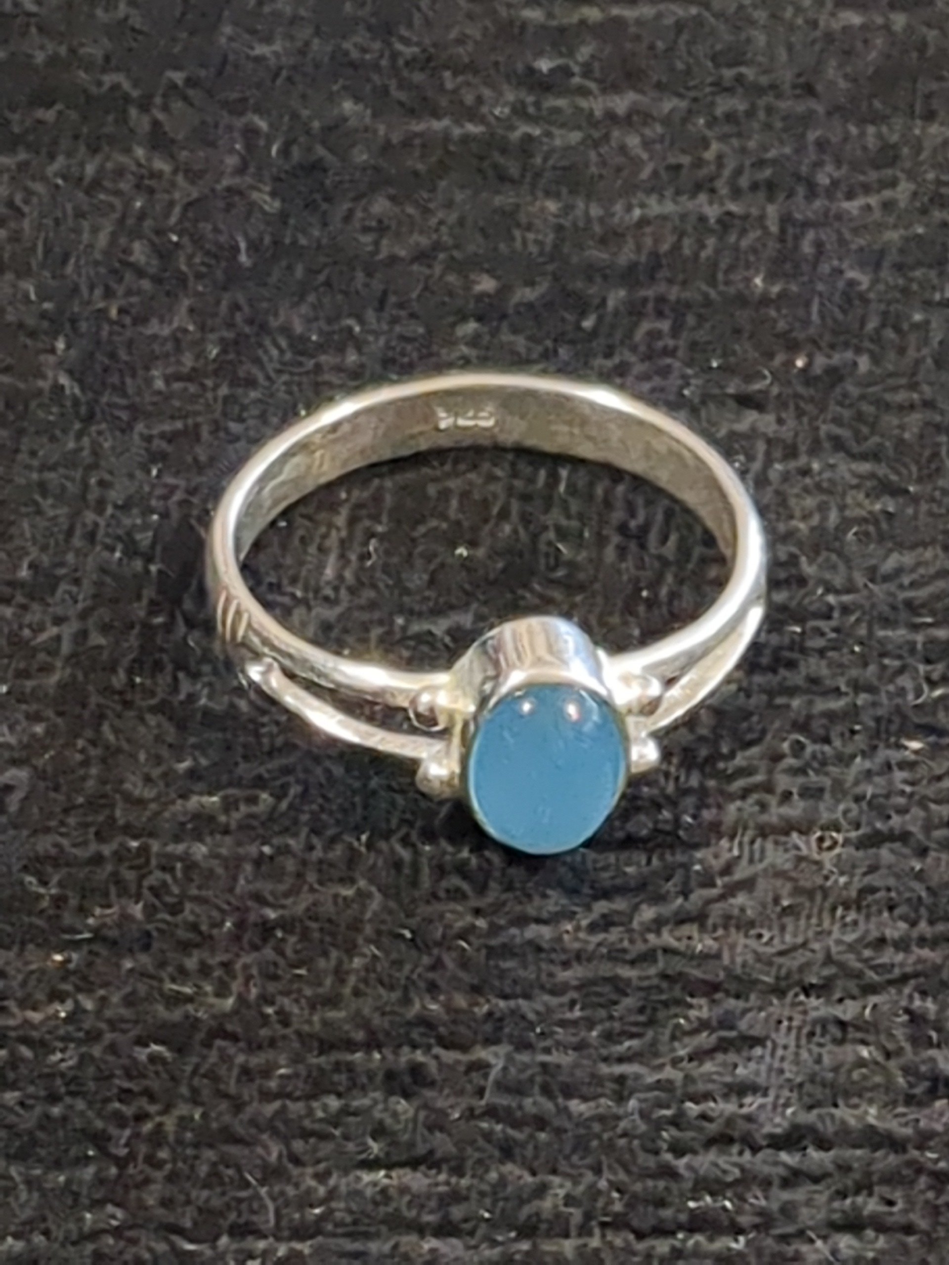 Silver blue chalcedony ring
