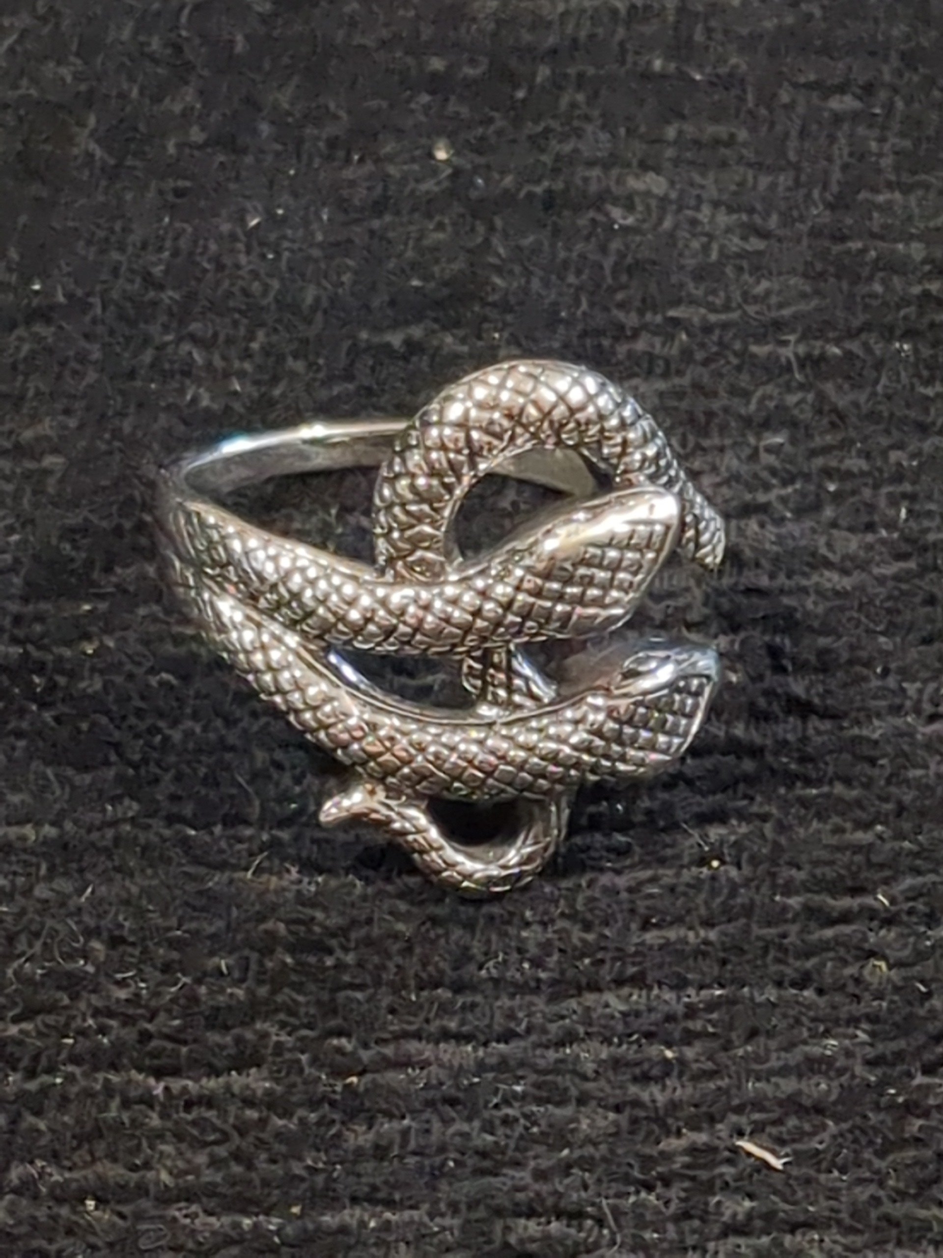 silver double headed snake ring