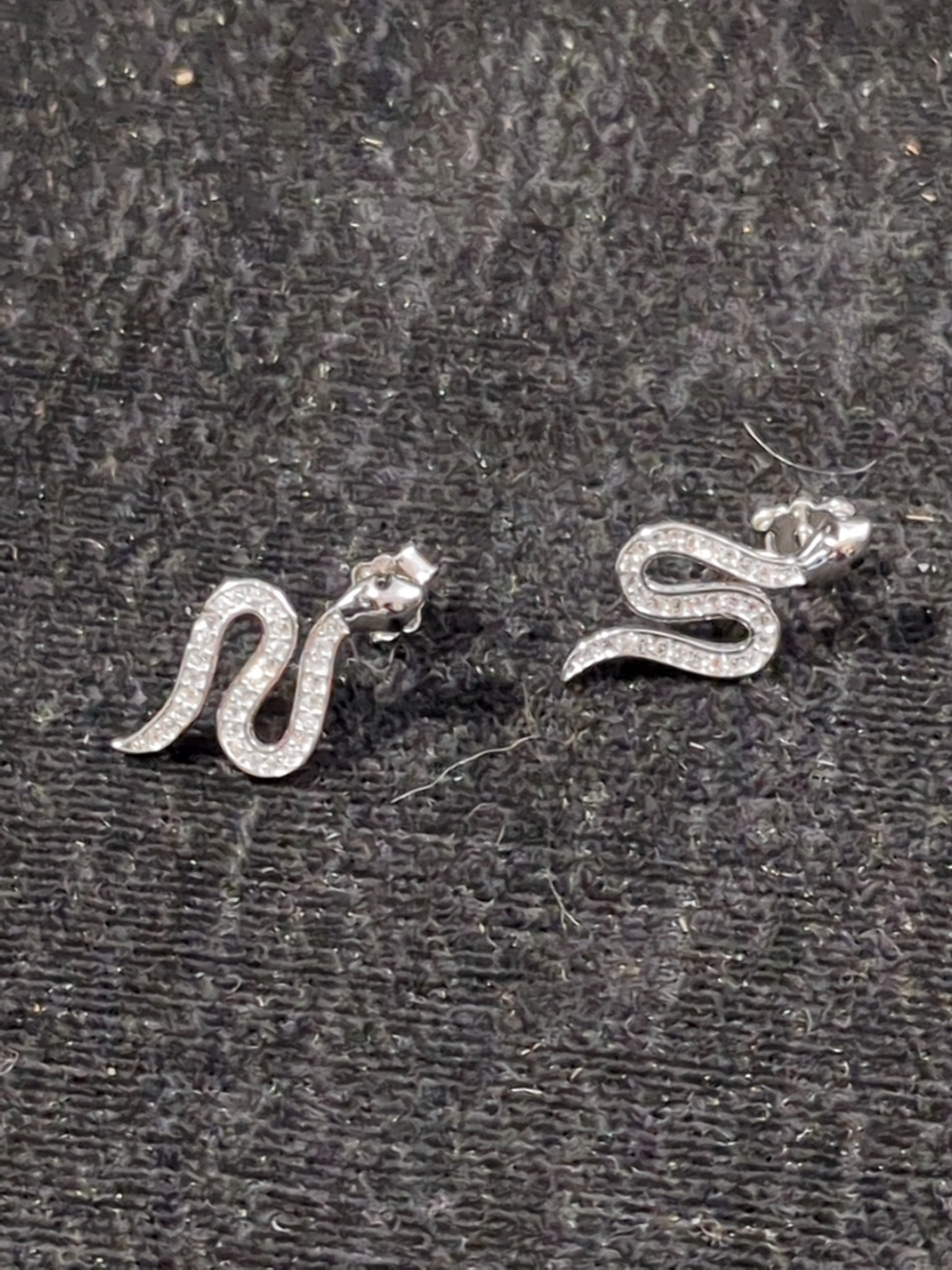 Silver CZ snake earrings