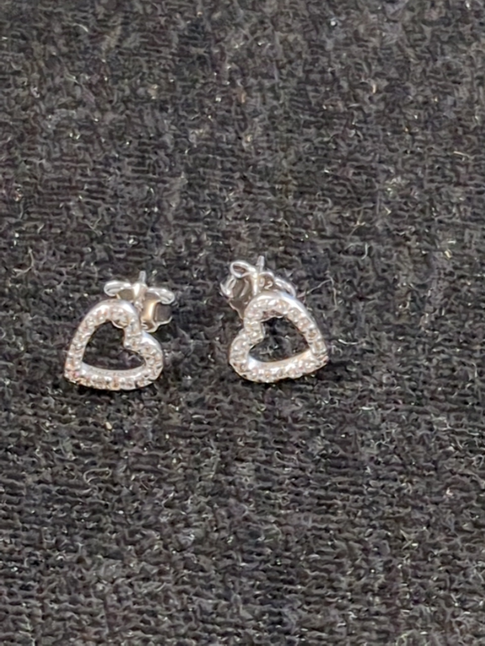 Silver CZ heart stud earrings