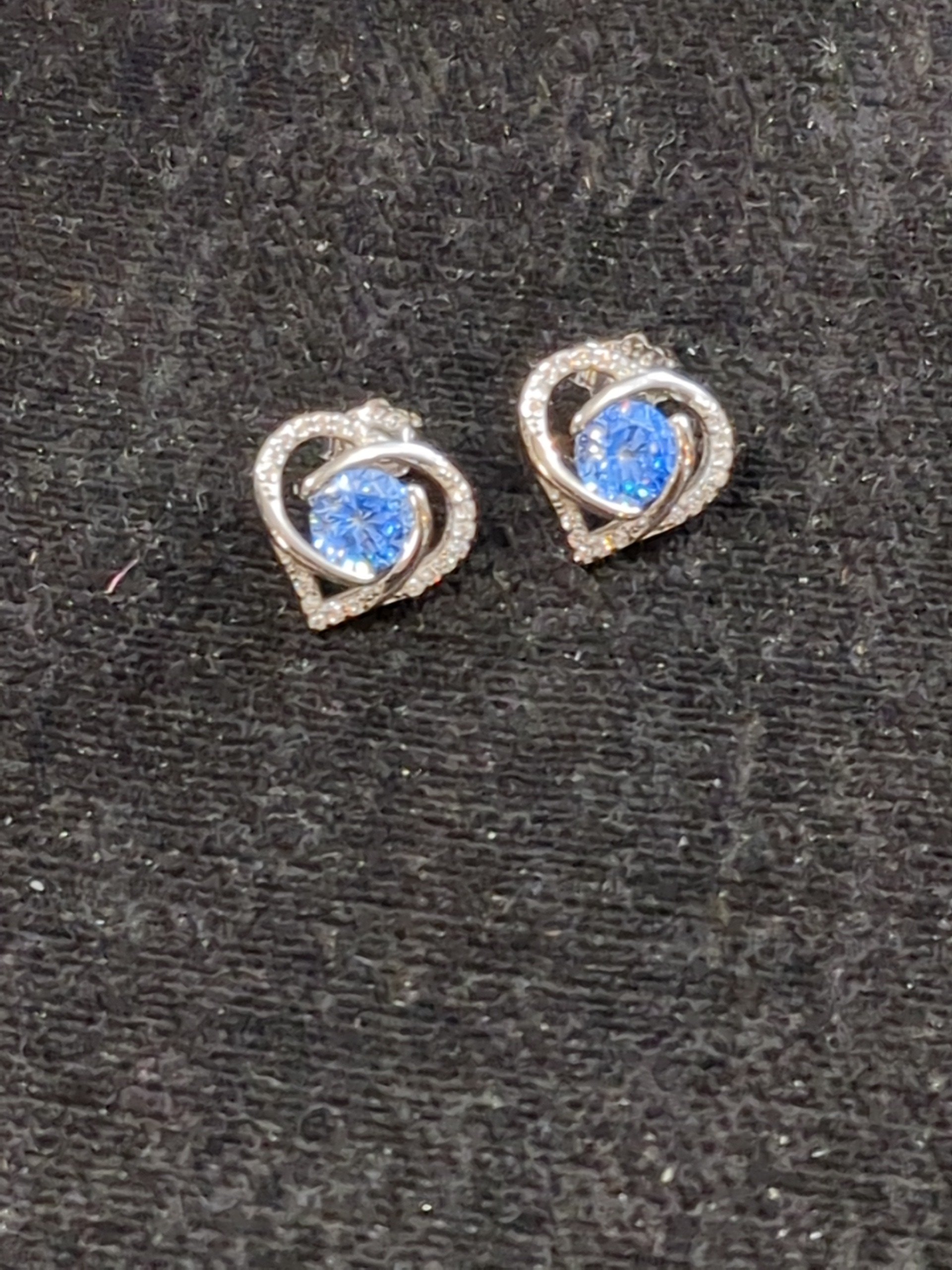 Silver CZ heart stud earrings