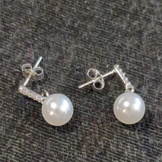 Silver CZ faux pearl drop earrings