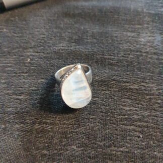 Silver rainbow moonstone ring