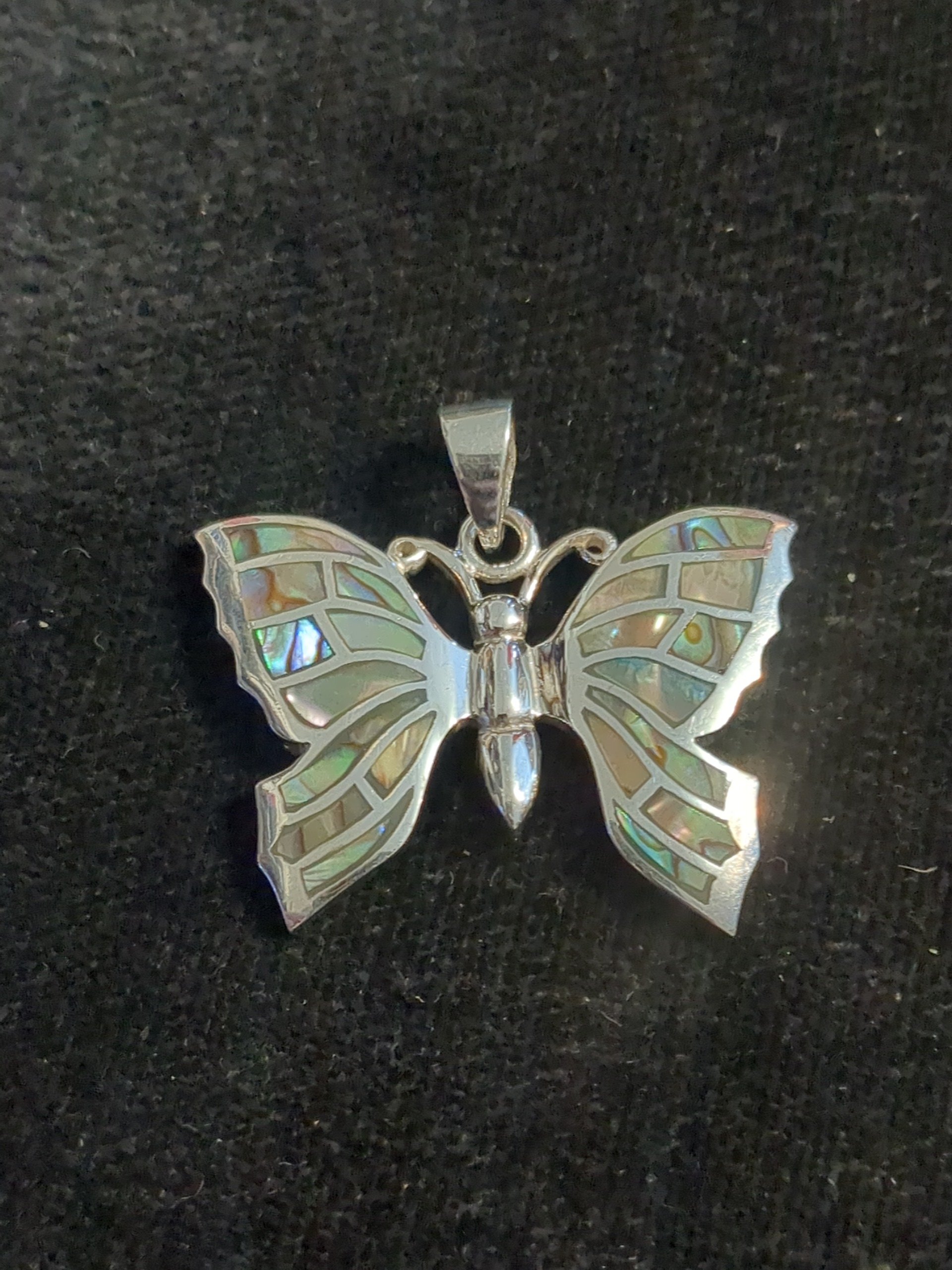 Silver Abalone butterfly pendant