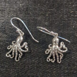 Silver octopus drop earrings