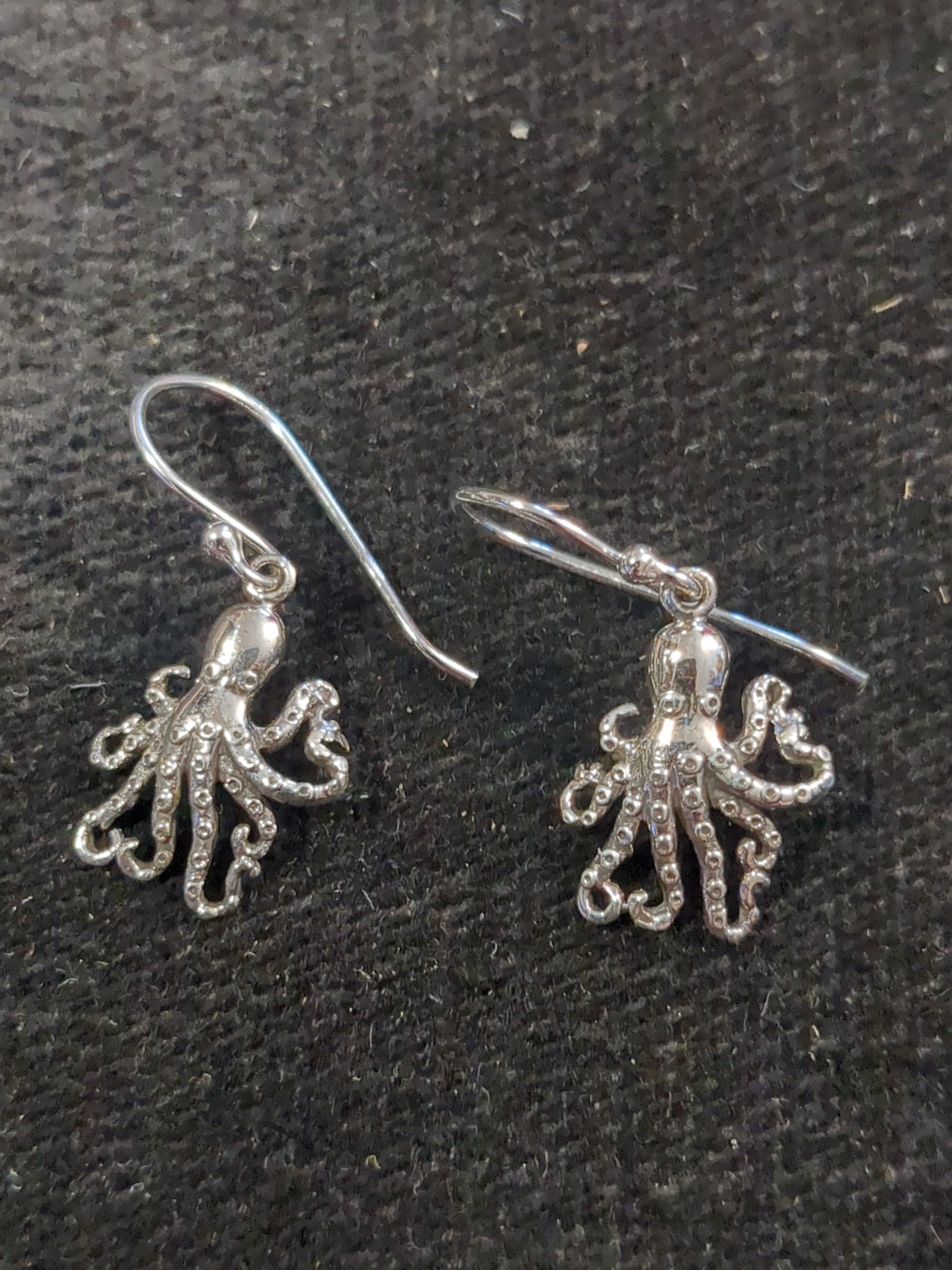 Silver octopus drop earrings