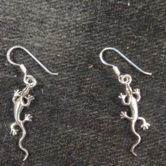 Silver gecko drop earrings