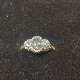 9ct gold aqua and diamond ring