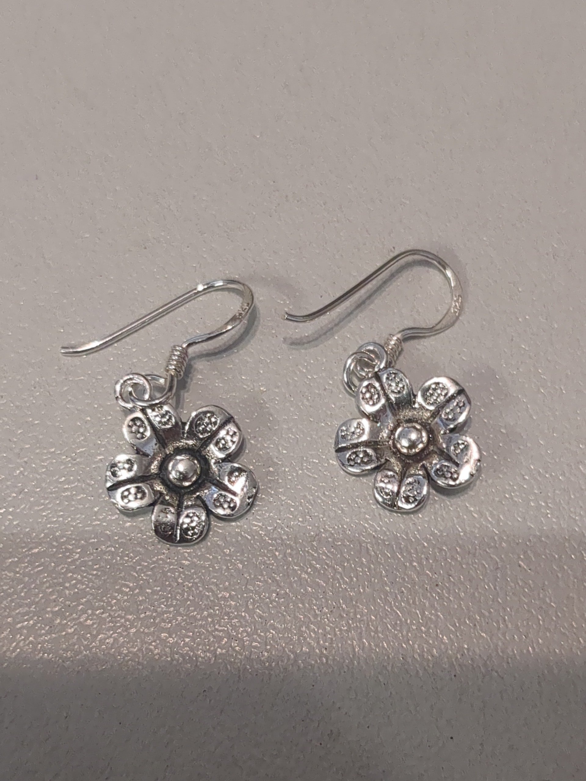 silver five petal earrings