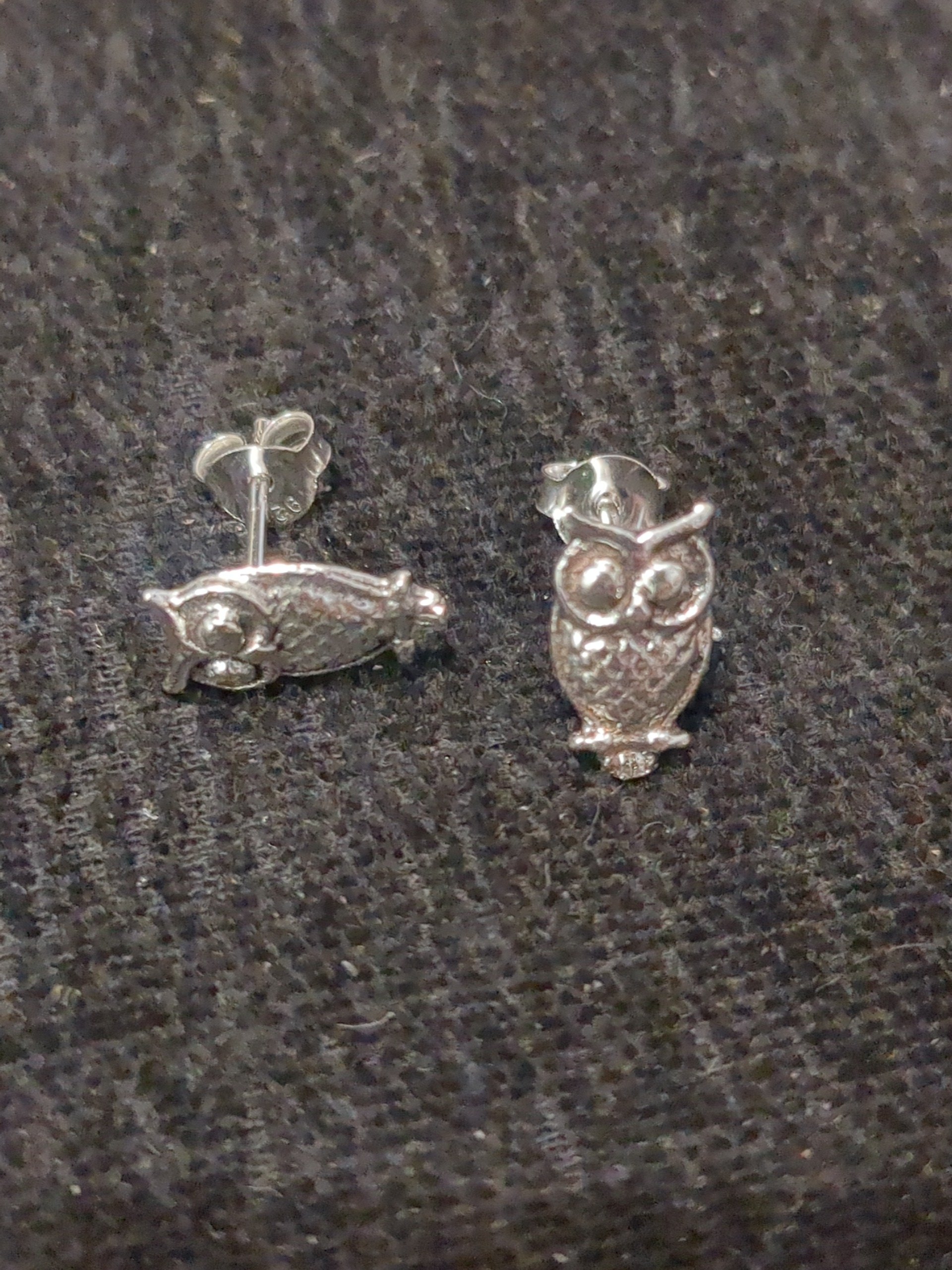 Silver owl stud earrings