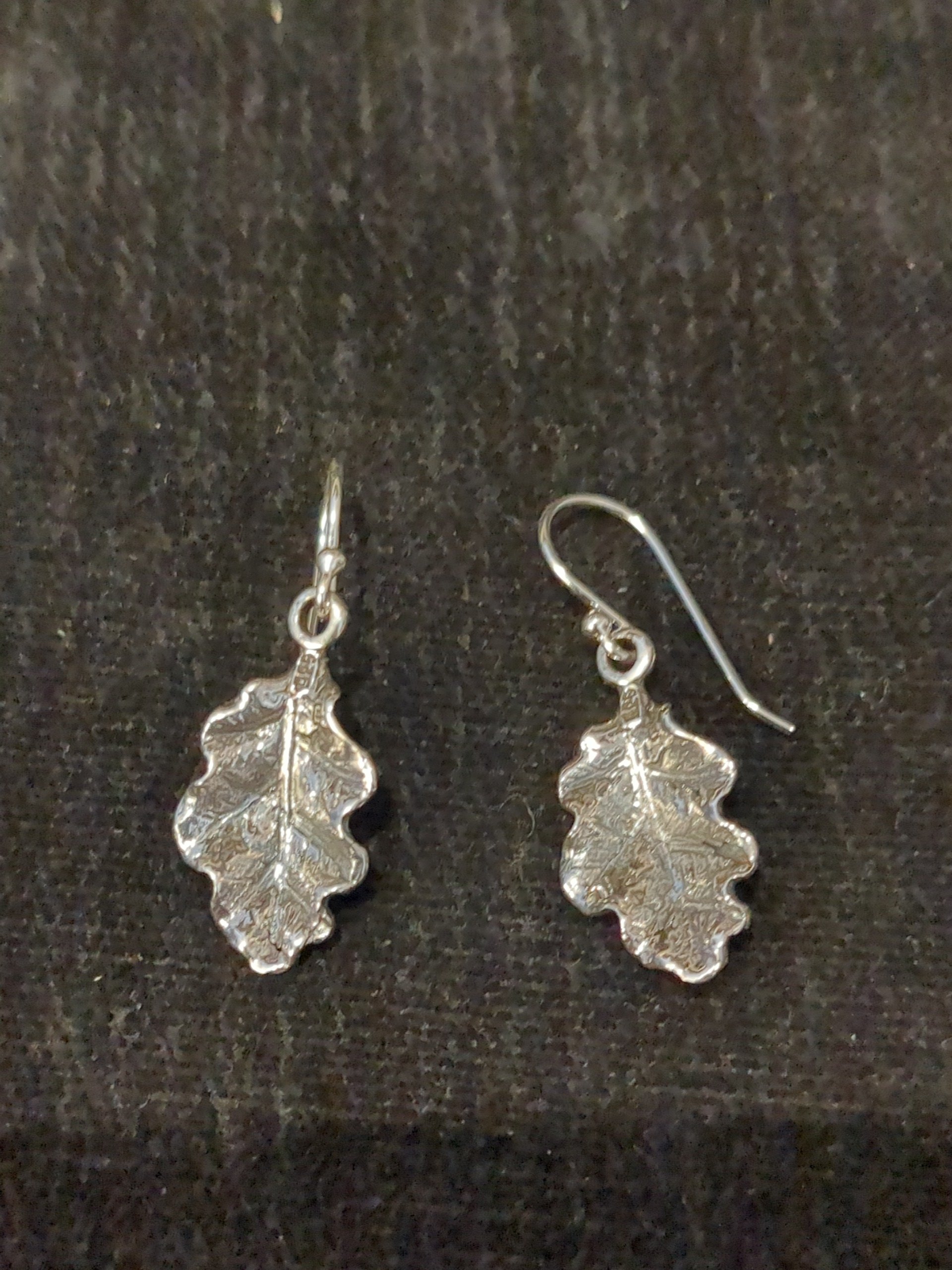 Silver oak leaf drop earrings