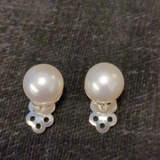 silver pearl clip earrings