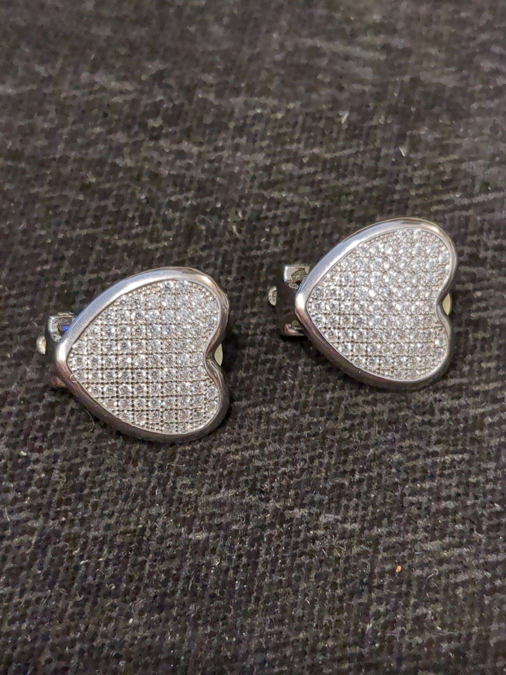 Silver cz heart clip earrings