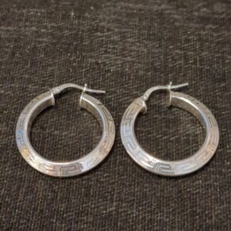 Silver patterned hoop earrings