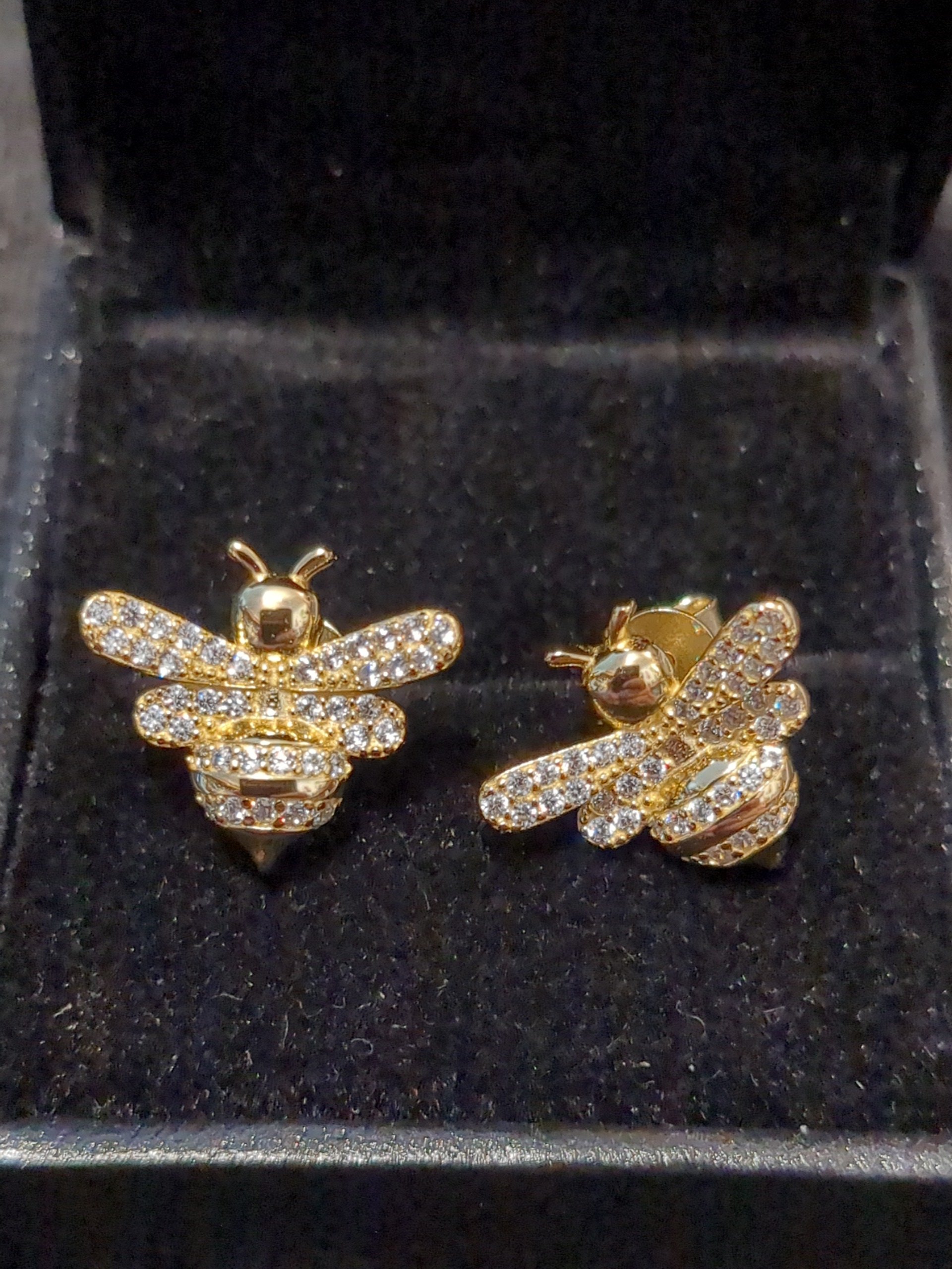 yellow plated silver cz bee earrings