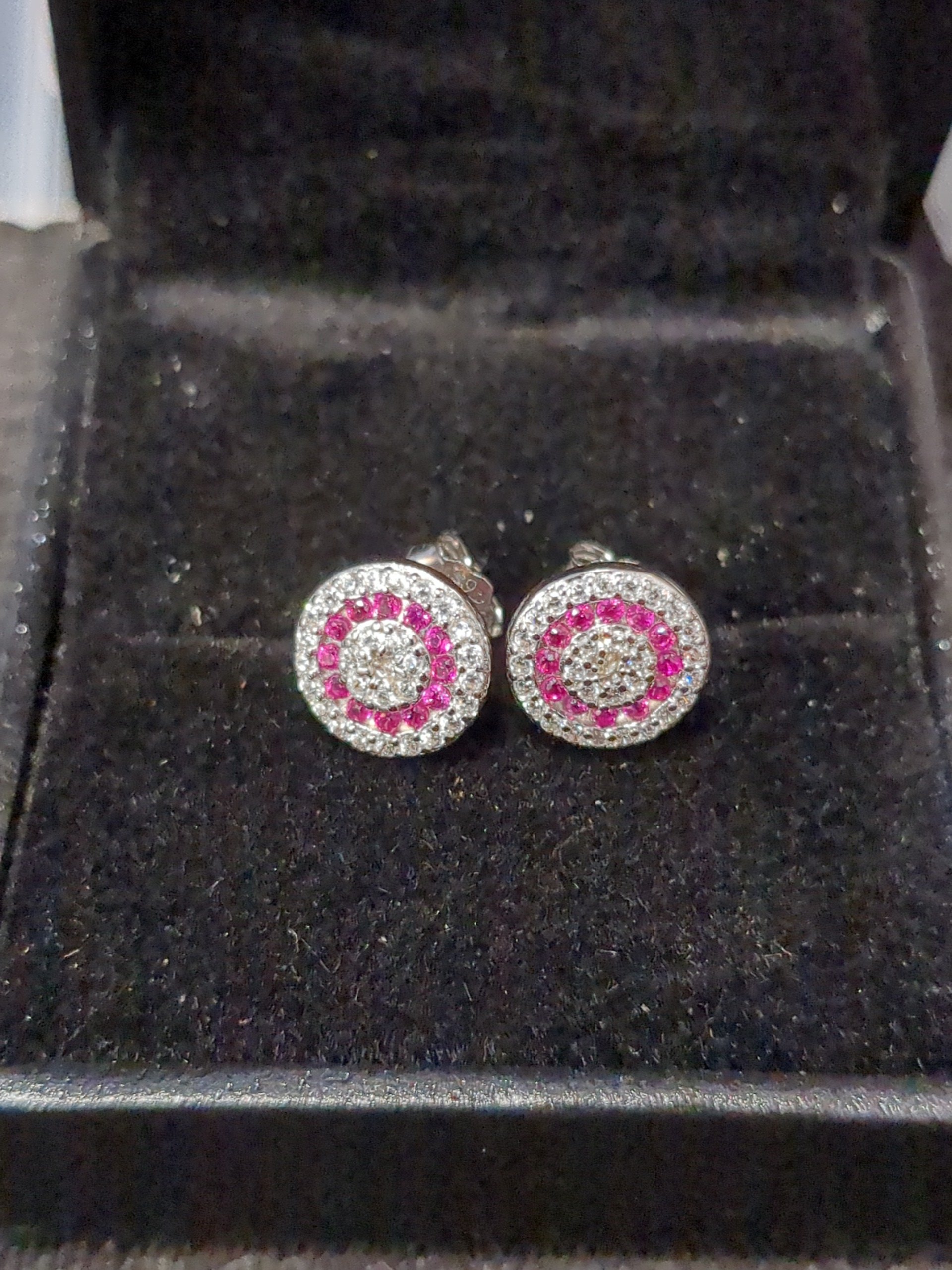 Silver ruby and cz studs