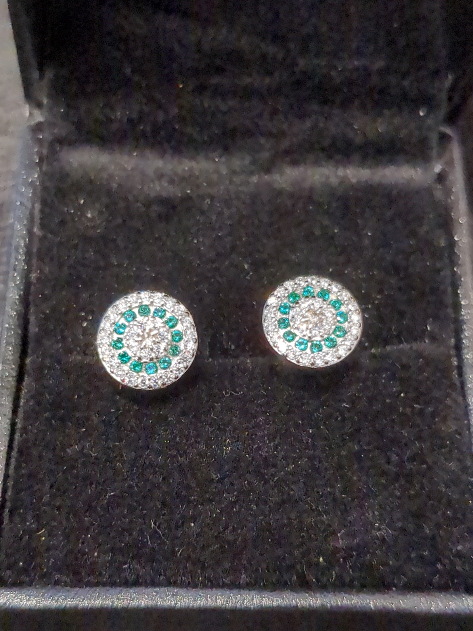 Silver Emerald and cz studs