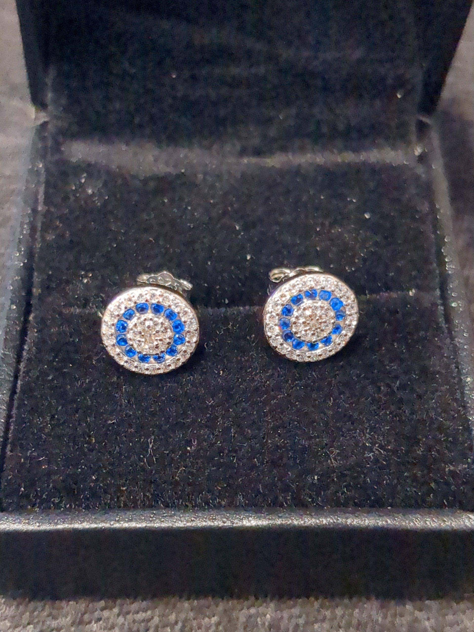 Silver sapphire and cz studs